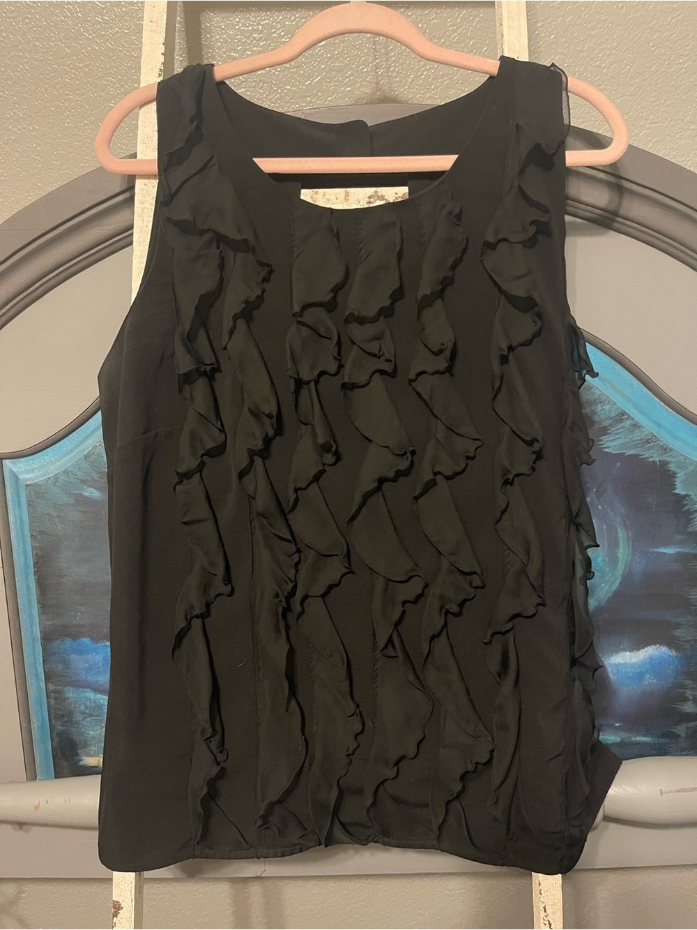 Cato Black Sleeveless Ruffle Front Blouse